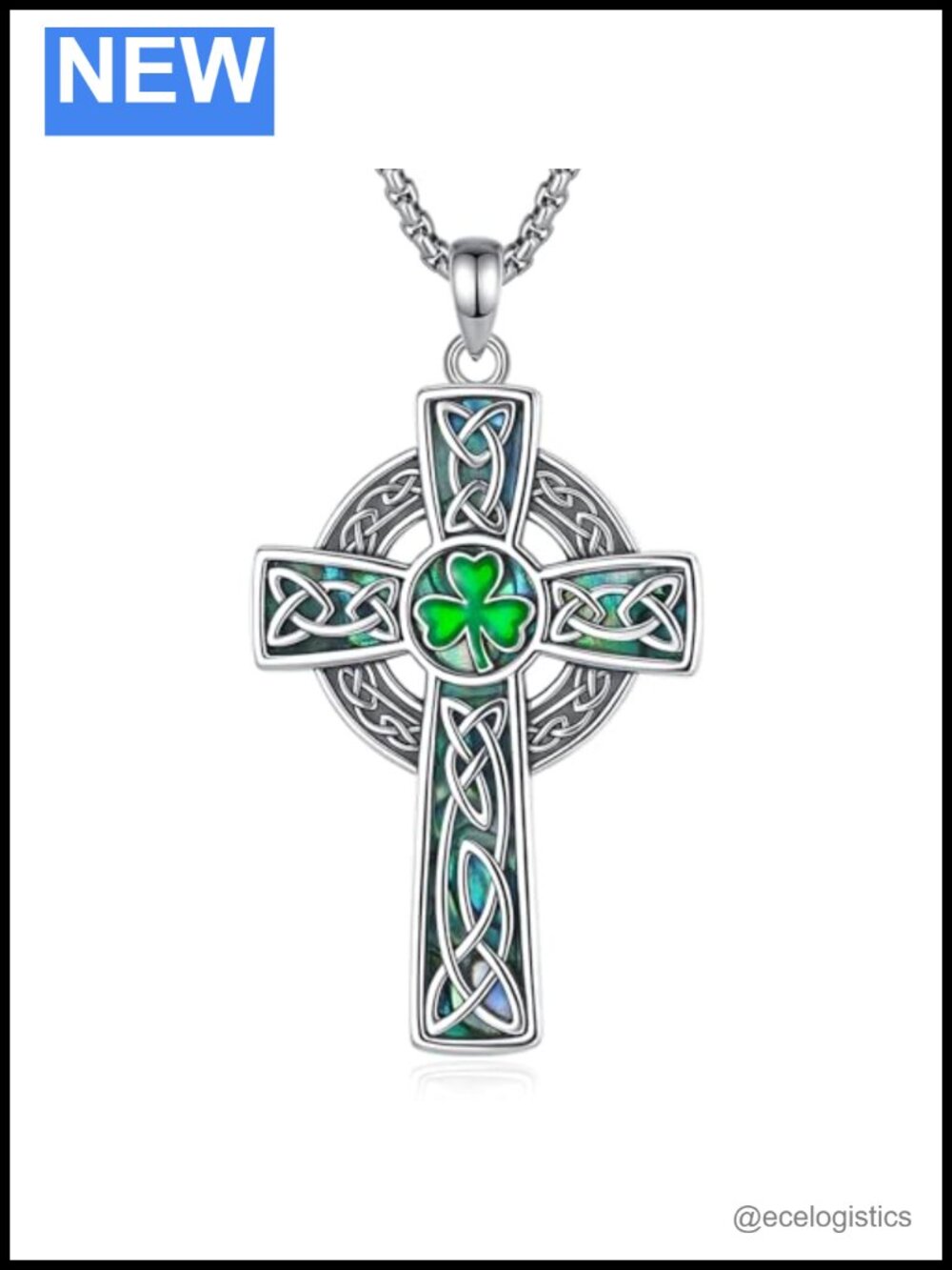 925 Sterling Silver Celtic Cross Pendant Necklace 24in Box Chain